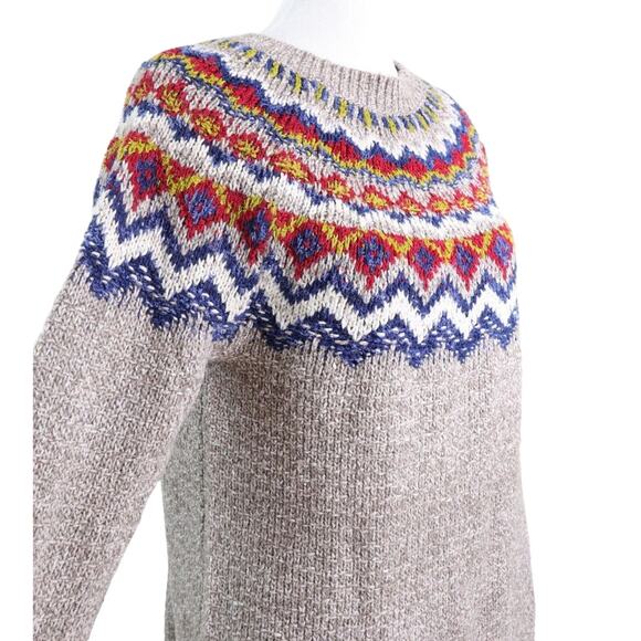 J Jill Size M Fair Isle Sweater Cotton Blend Pullover Light Brown - Picture 7 of 10